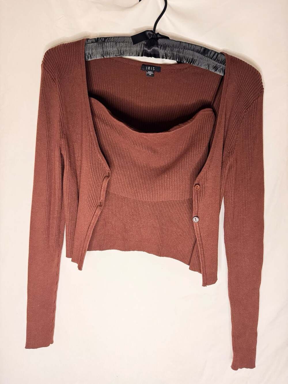 Iris Ribbed Knit Two-Piece Cardigan and Tube Top Set Size M/L